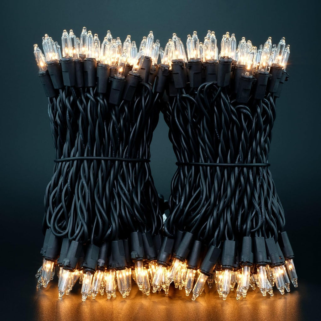 200 Clear Christmas Lights, 2-Set 33 ft 100 Mini Bulbs Black Wire