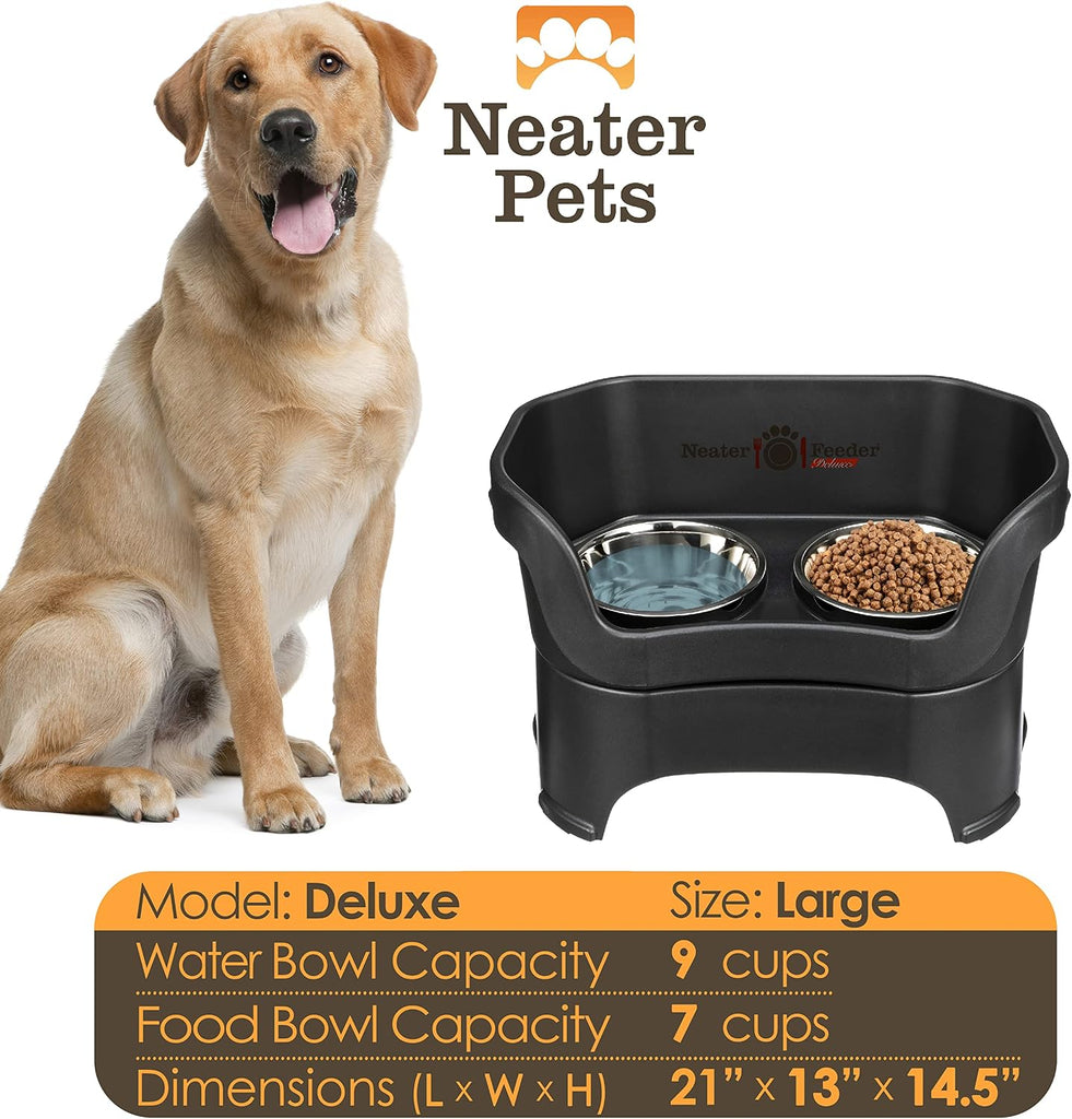 Feeder Deluxe Mess Proof Dog Bowls Elevated for Large Dogs Over 40 lbs, Made in USA, No Spill Raised Dog Food Bowl