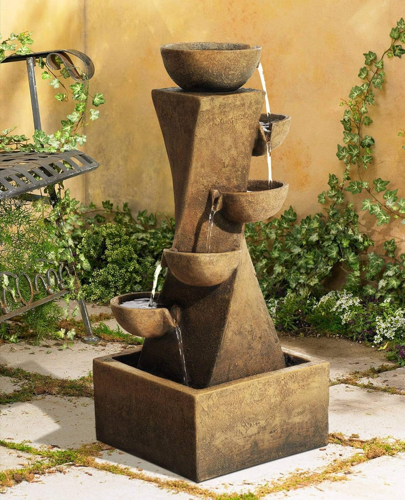 Cascading Bowls 27 1/2" High Large Modern Zen Indoor Outdoor Decor Faux Stone Floor Fountain with Light LED Standing