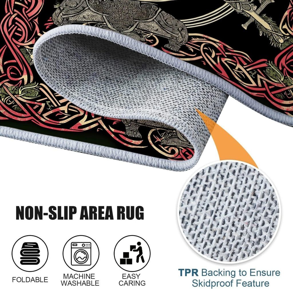 Traditional Nordic Viking Symbols Area Rug Living Room Bedroom Rugs Washable Carpet, Soft Fluffy Runner, Non