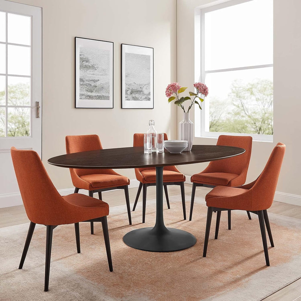 Inspired Tulip Style Oval Pedestal Dining Table — Black Cherry Walnut, 78″ Oval