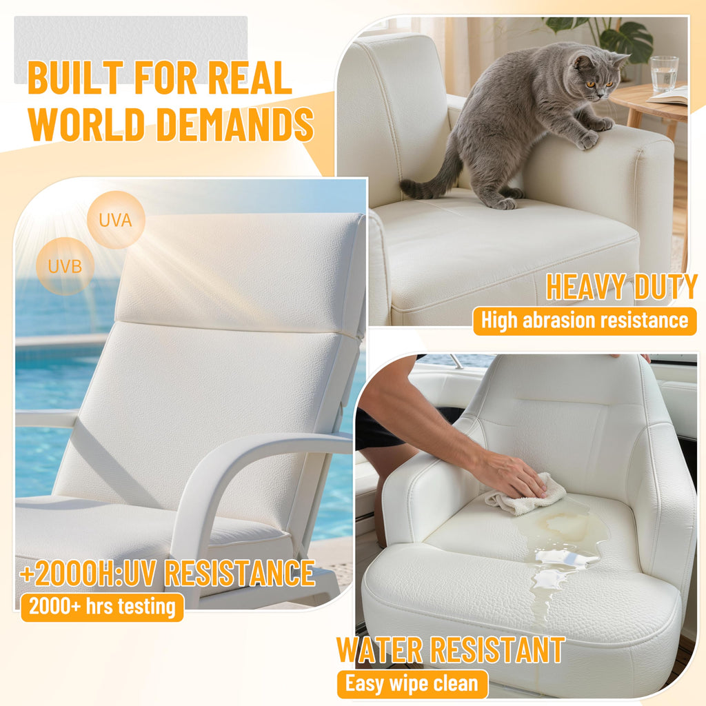 Faux Leather: White 54"x36" Grain Upholstery Fabric Leather for Furniture Sofa Recover - Waterproof &