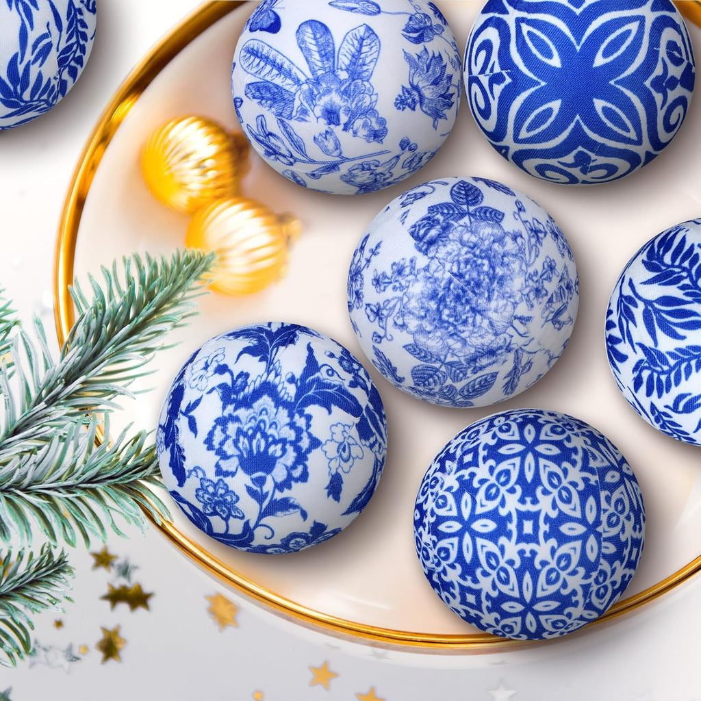 Decorative Fabric Balls 2.36" Chinoiserie Centerpiece Bowl Filler Wrapped Ball Farmhouse Decor for Party - Set of 12
