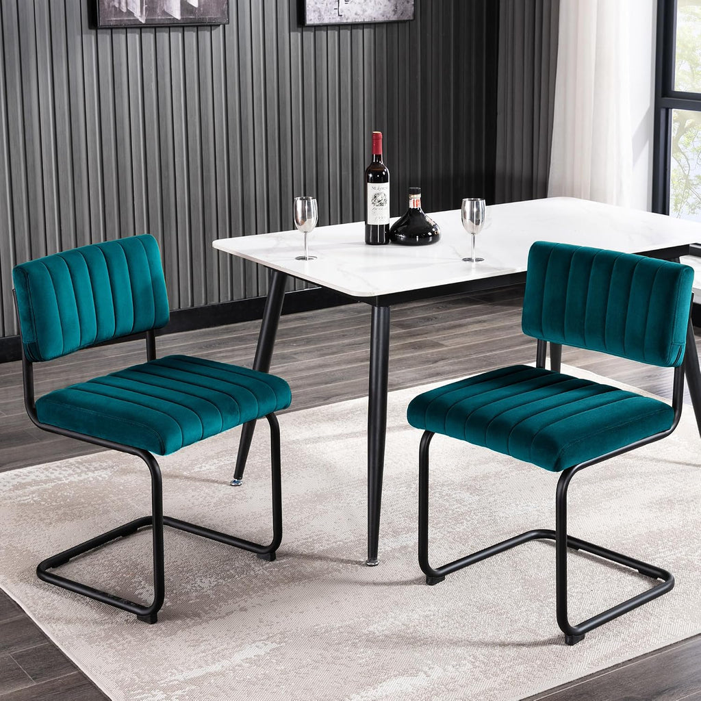 Modern Luxury Velvet Dining Room Chairs Set of 4, Teal Upholstered Kitchen Chairs, Heavy Duty Contemporary Armless