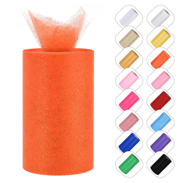 Glitter Tulle Rolls 6" by 50 Yards Tulle Fabrics(Orange)