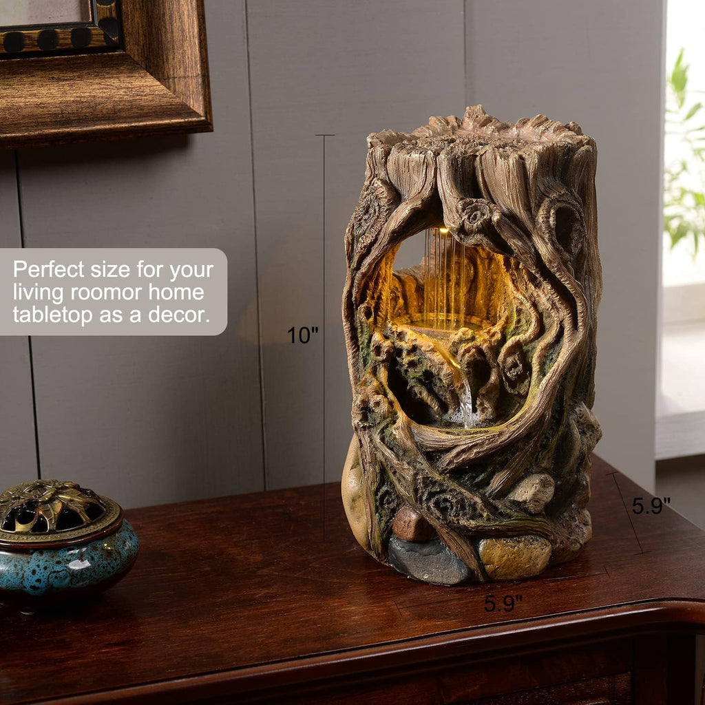 Tabletop Fountains Beautiful Stump Water Fountain Relaxation Raindrop Fountains Meditation Desk Fountain Artistic