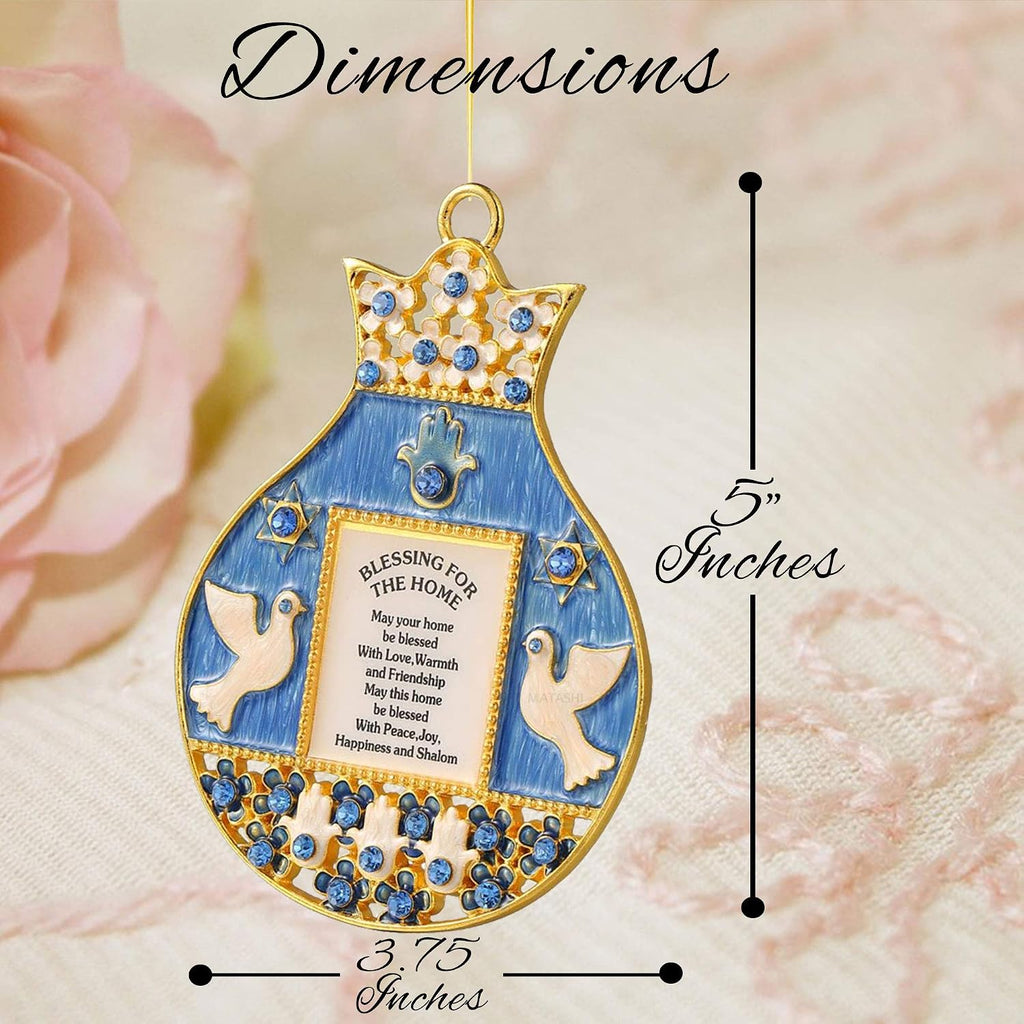 English Judaica Pomegranate Shaped Home Blessing Hanging Wall Ornament with Crystals (Pewter) Decor Kitchen Living