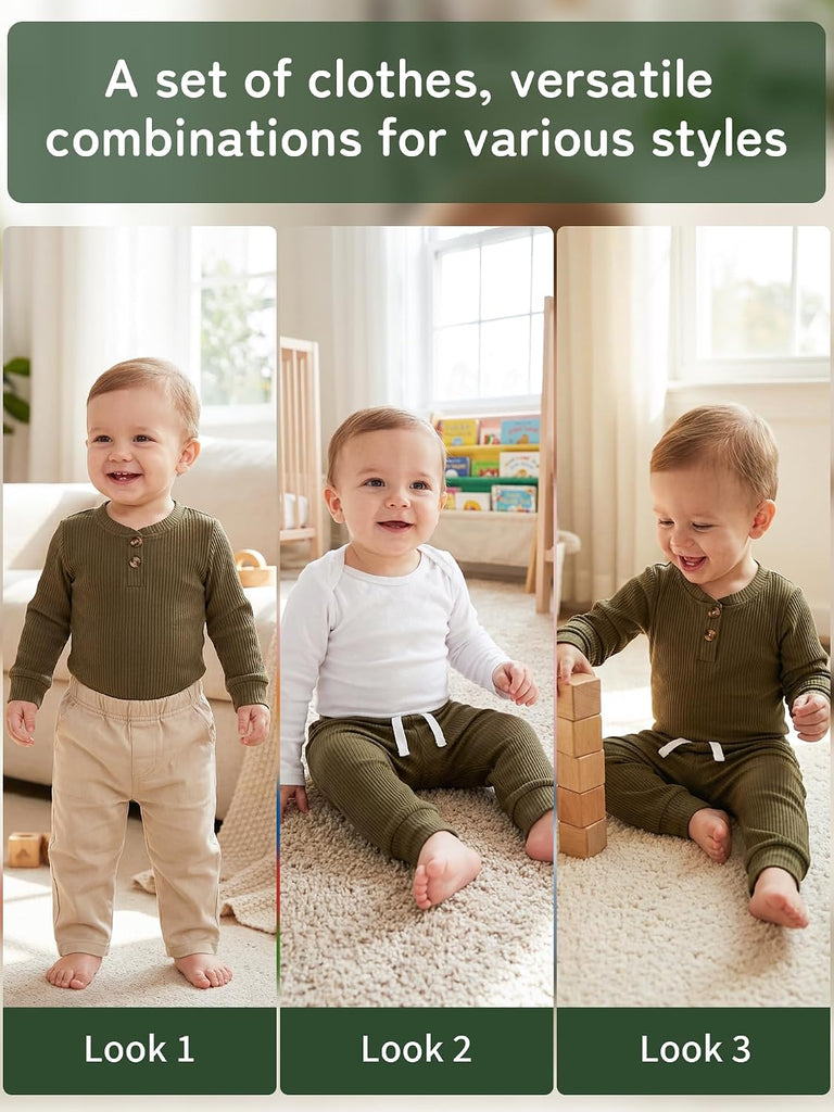 Newborn Baby Boy Girl Clothes Infant Ribbed Romper Cotton Long Sleeve Pant Sets for 0~ Infant