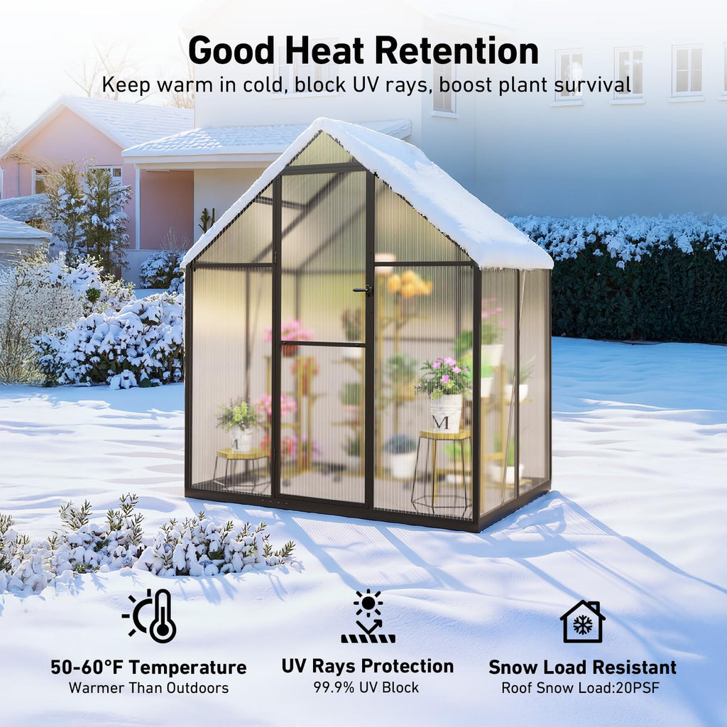 6x4FT Greenhouse with Hygrometer, Windproof Warm Plant Green Houses