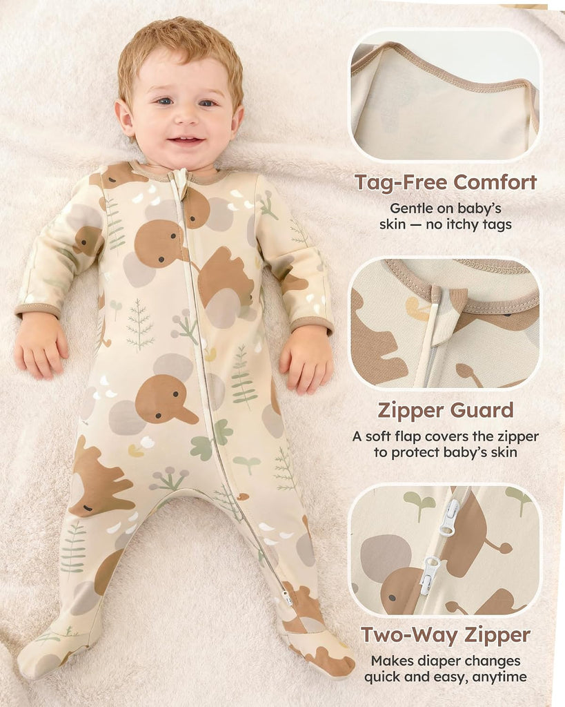 Pajamas Set 100% Breathable Cotton Baby Sleepers for Infant 0-3 Months Boys Girls Clothes, Pack Footie Pajamas