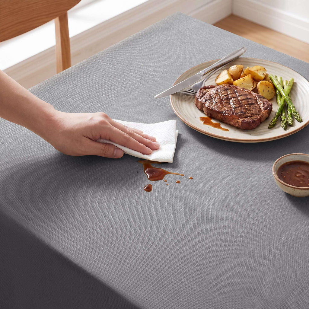 Linen Textured Table Cloths 60 x 104 Inch Premium Solid Tablecloth Spill-Proof Waterproof Table Cover for Dining