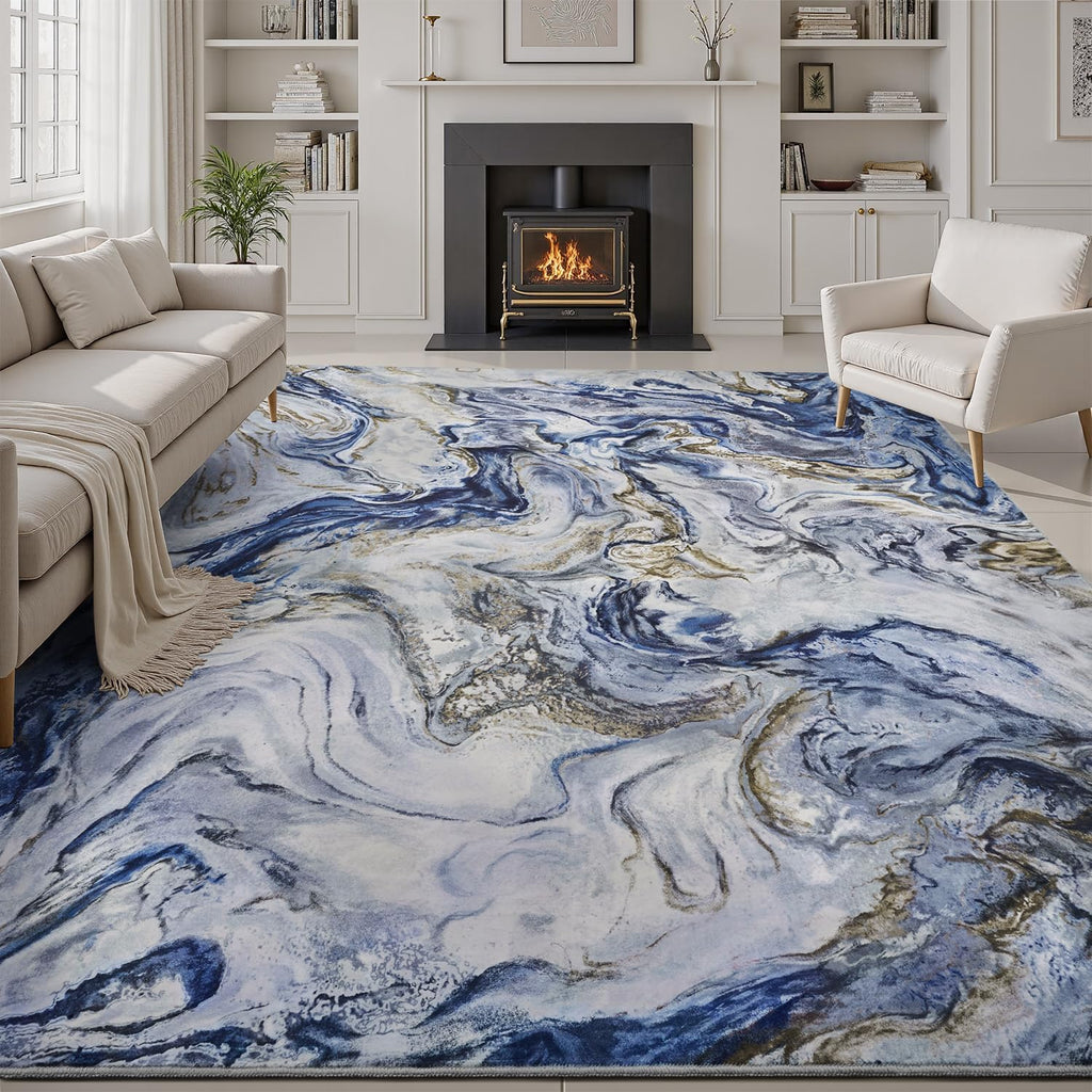 9x12 Area Rugs for Living Room, Modern Abstract Rug for Bedroom, Contemporary Machine Washable Rug, Large Stain