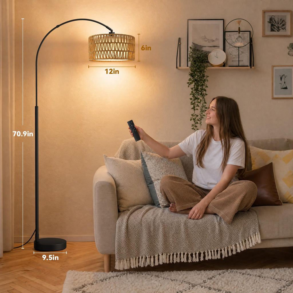 Rustic Arc Floor Lamp, Color Temp and Brightness Adjustable, Black