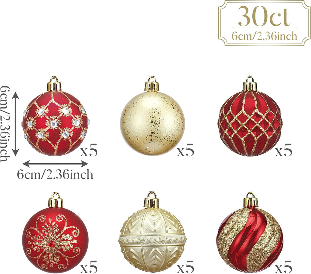 30ct Christmas Tree Decorations Ball Ornaments 2.36 Inches