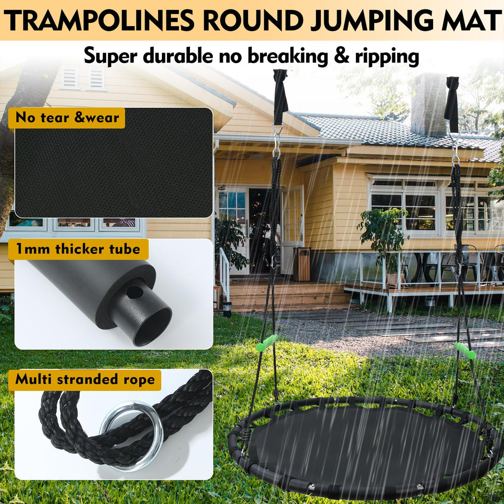 4 FT Diameter Round Black Saucer/Tree Swing with Extra Straps