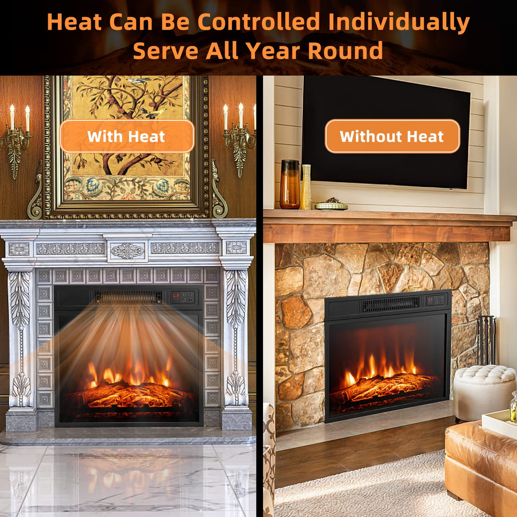 18" Electric Fireplace Insert, Recessed Heater w/Remote