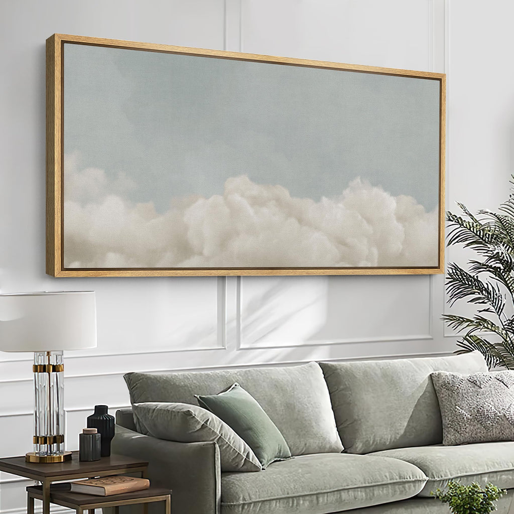 Extra Large Framed Canvas Print Wall Art Cloudscape Soft Sky and White Cloud Illustrations Modern Art Calm Warm