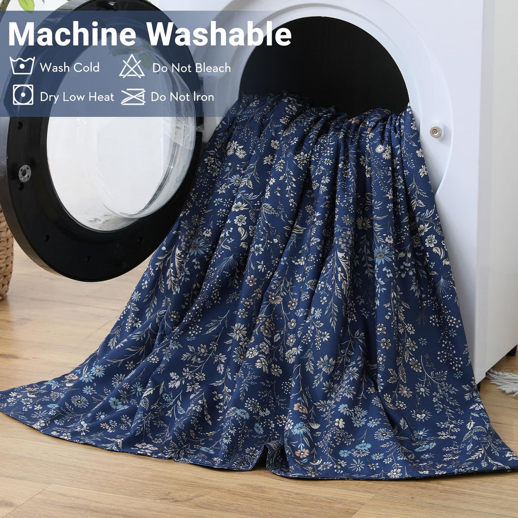 Duvet Cover, 3-Piece Floral Navy Blue Bedding Set