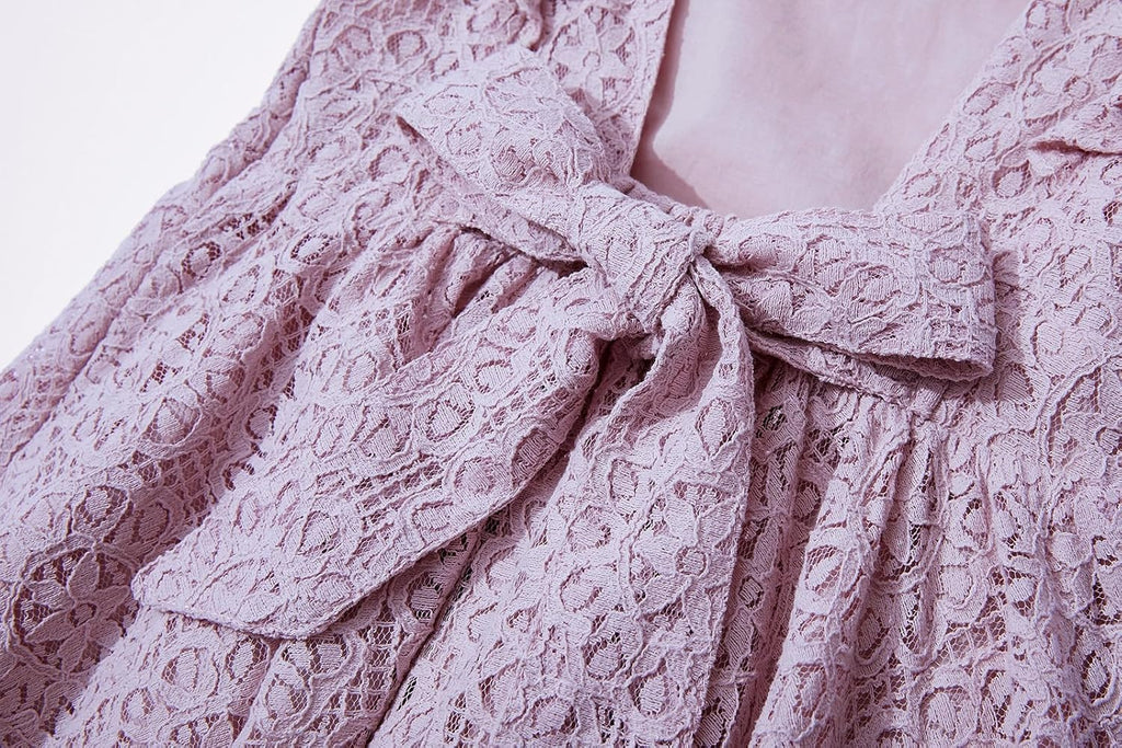 Toddler Girls Backless Flutter Sleeve Lace Party Dress Elastic Waist Bow Kid Casual Dresses