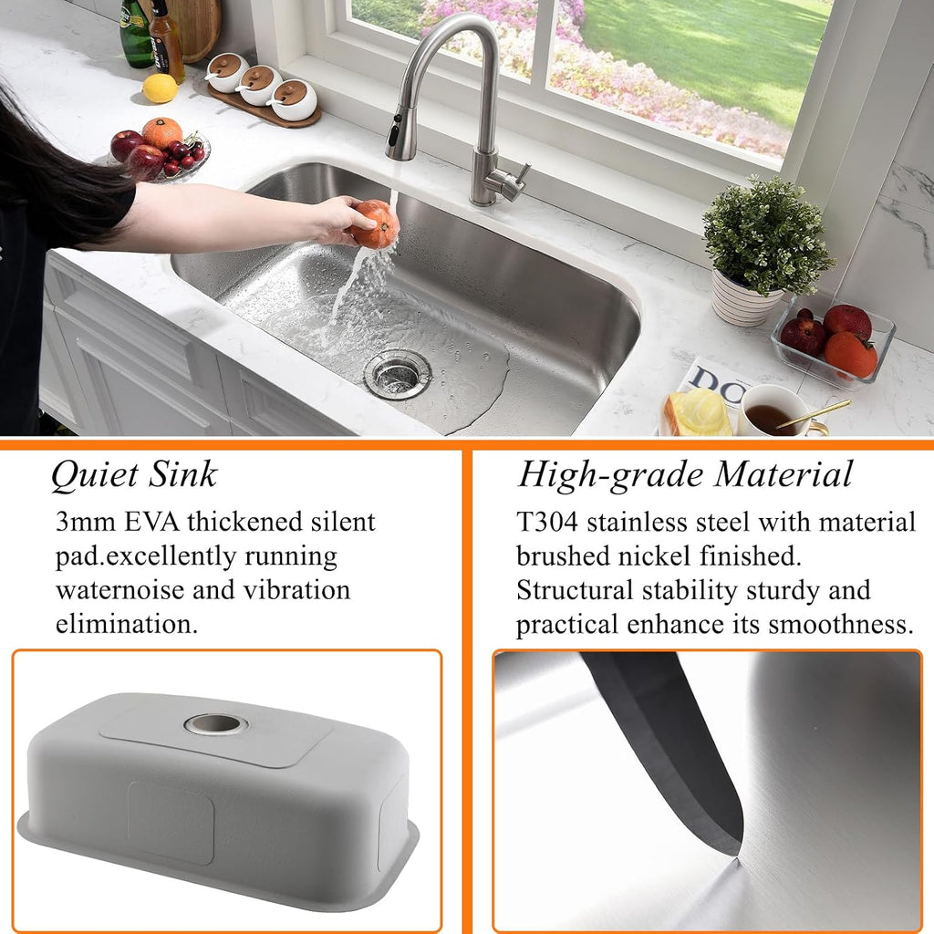 31x18 Undermount Kitchen Sink Stainless Steel Single Bowl 16 Gauge | Large Corner Under Mount Sinks with Dish