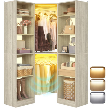 Corner Closet System with 2 Motion Sensor Lights, 39.2" Corner Closet Organizer with 12 Shelves, Closet System with 2