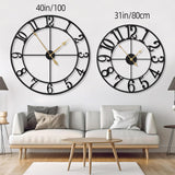 31 Inch Extra Large Wall Clock, Retro Decorative Oversized Silent Little Ticking Battery Operated,Black Metal