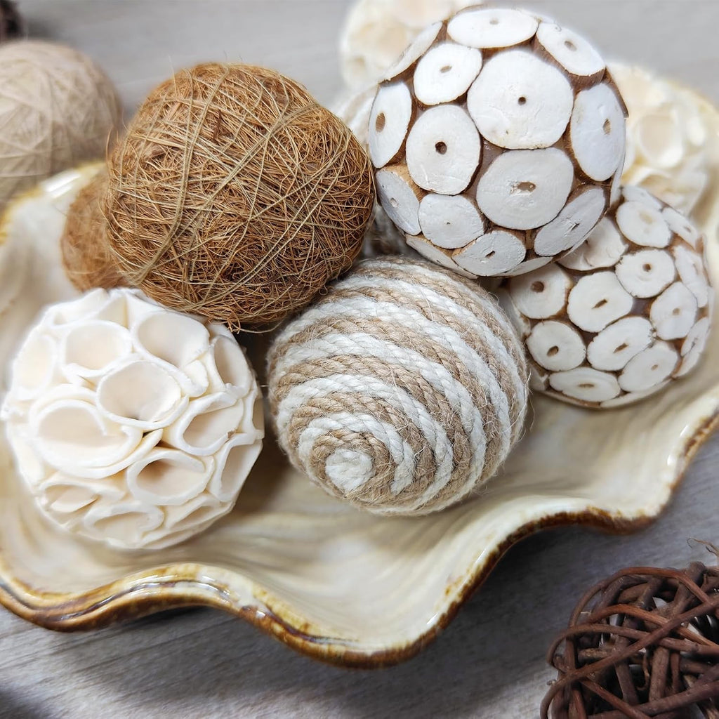 Natural Handmade Decorative Balls, Bowl Filler Orbs Decor, Table Centerpiece & Dough Bowl Vase Decor - Set of 8