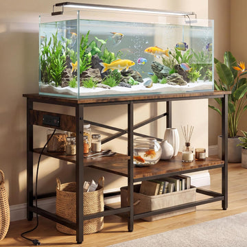 40-55 Gallon Fish Tank Stand with Power Outlet, 43.2 in x22 in, 600Lbs Capacity, 4-In-1 Power Outlet, Storage Shelves