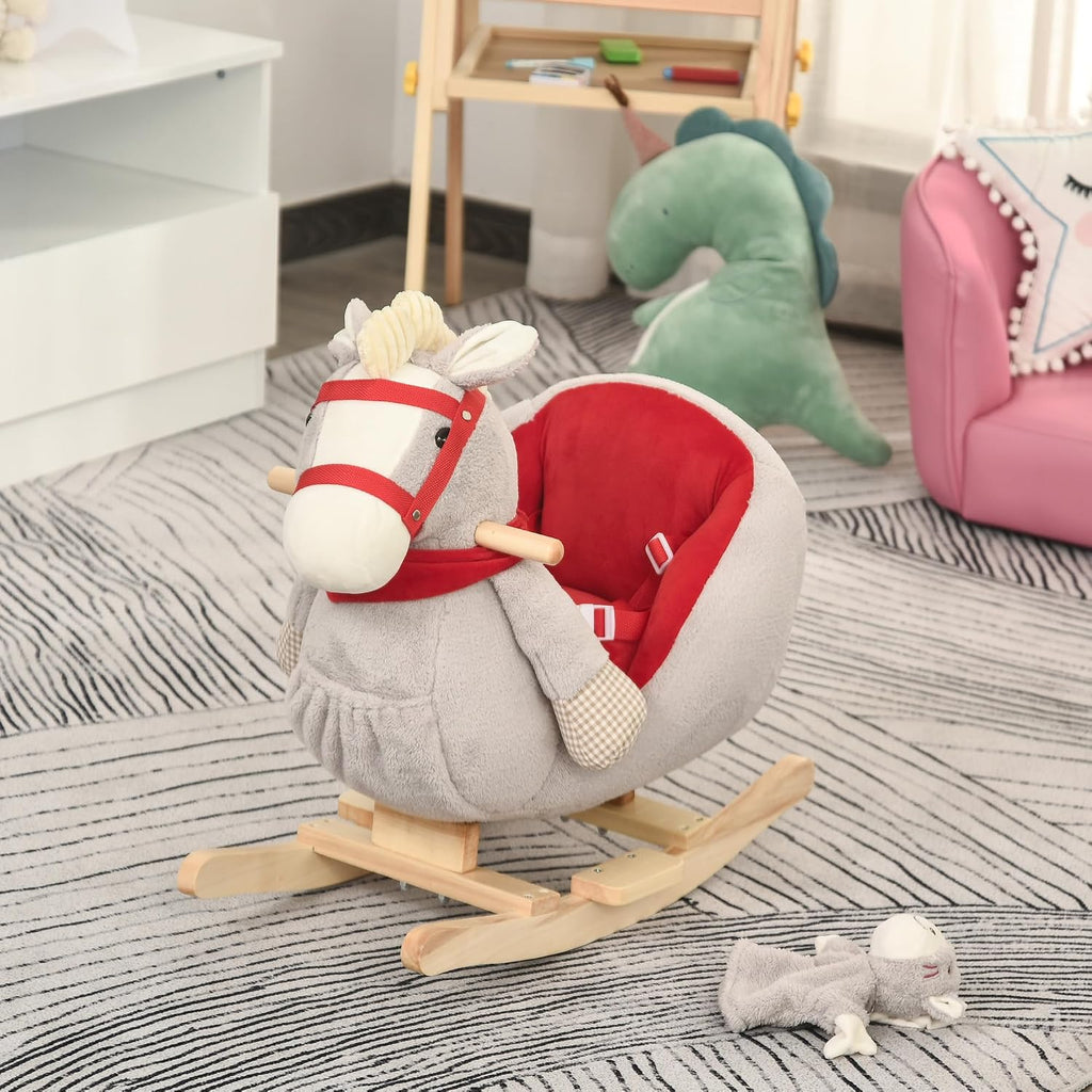 Kids Ride-On Rocking Horse Toy Rocker Lullaby Song 18-36 Months Gray