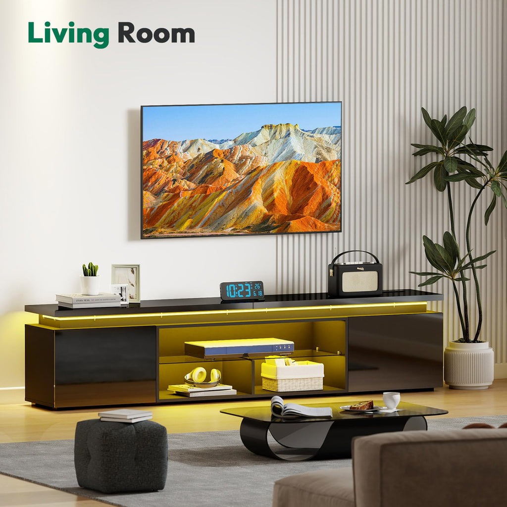 100 Inch TV Stand with Dual LED Lights, High Gloss Finish