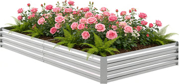 8x4x1FT Galvanized Raised Garden Bed, Metal Planter, Silver,1 Pack | Thick Galvanized Steel, Easy Assembly,Outdoor