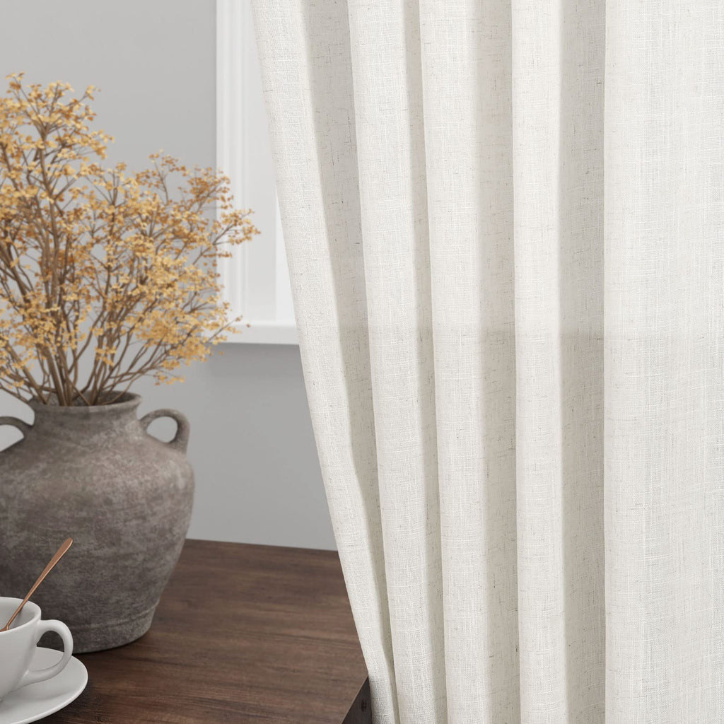 Cream Linen Curtains 192 Inches Long 2 Panels Set Extra Long Back Tab Curtains Neutral Farmhouse Light Filtering Semi
