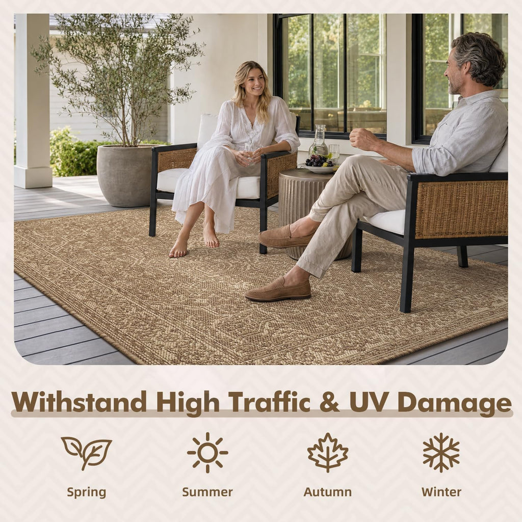 Outdoor Rug-Patio Rug Polypropylene Indoor Outdoor Rugs Carpet Deck Balcony Porch, Textured Weave, Durable for
