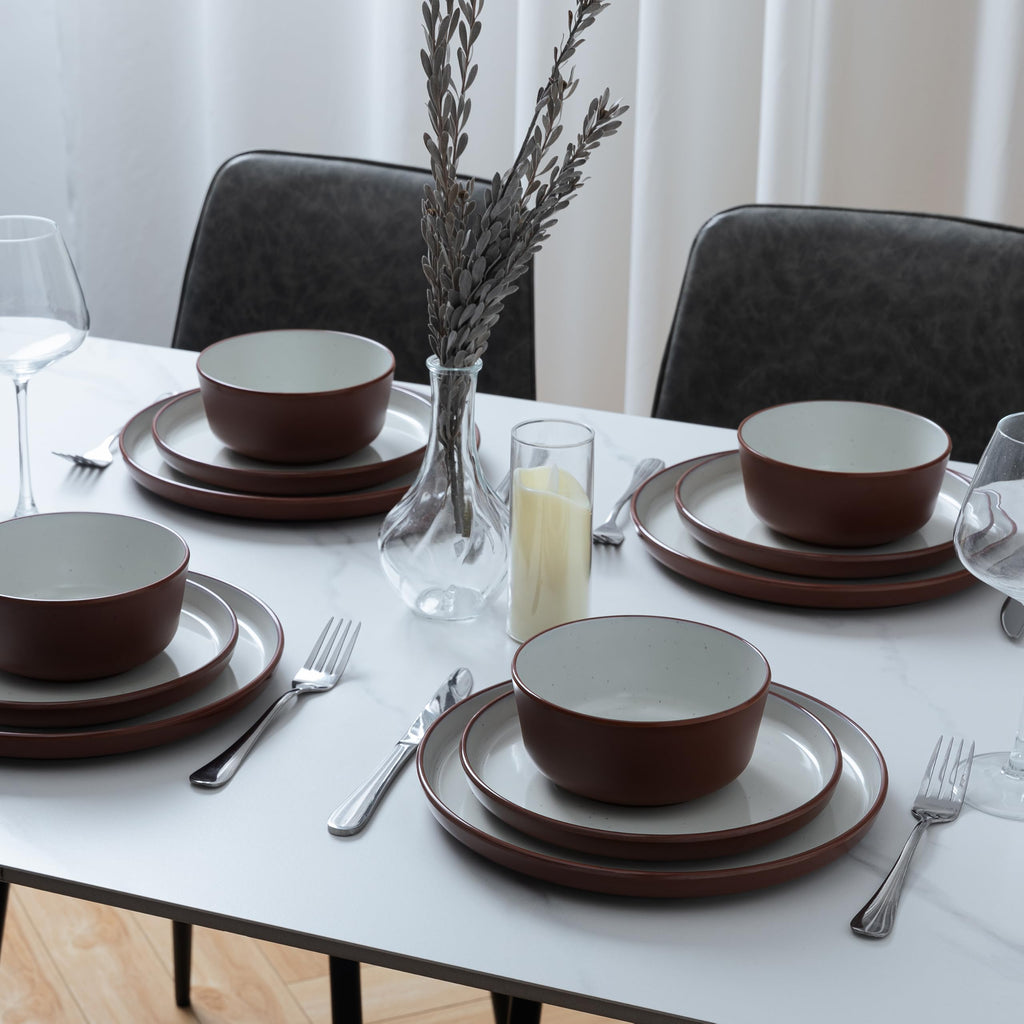 Fall Melamine Dishes Dinnerware Sets, 12-Piece Modern Plates and Bowls Set