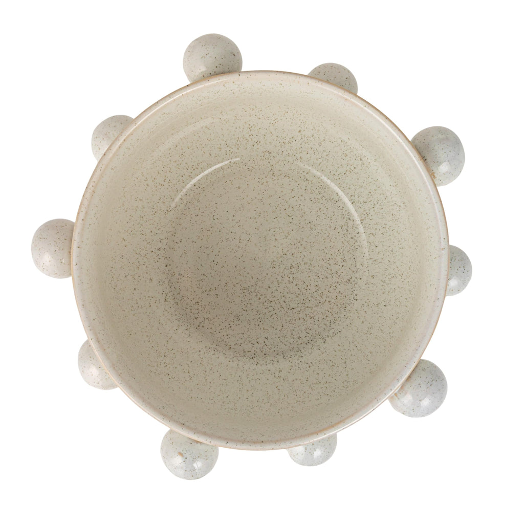 9 Inches Round Stoneware Planter with Orbs and Reactive Glaze, Holds 8 Inches Pot, Speckled Cream