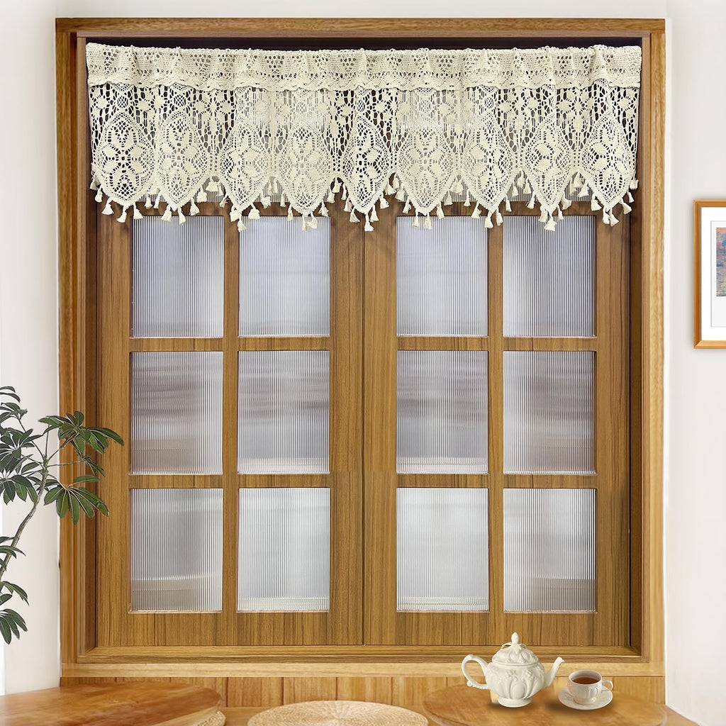 Boho Crochet Lace Sheer Curtain Valance Windows