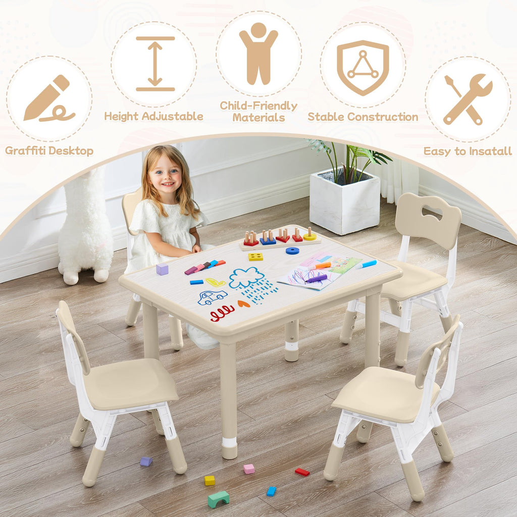 Toddler Table and Chair Set, Height Adjustable-Upgrade Kids Table and 4 Chairs for Ages 3-8, Multi-Activity Toddler