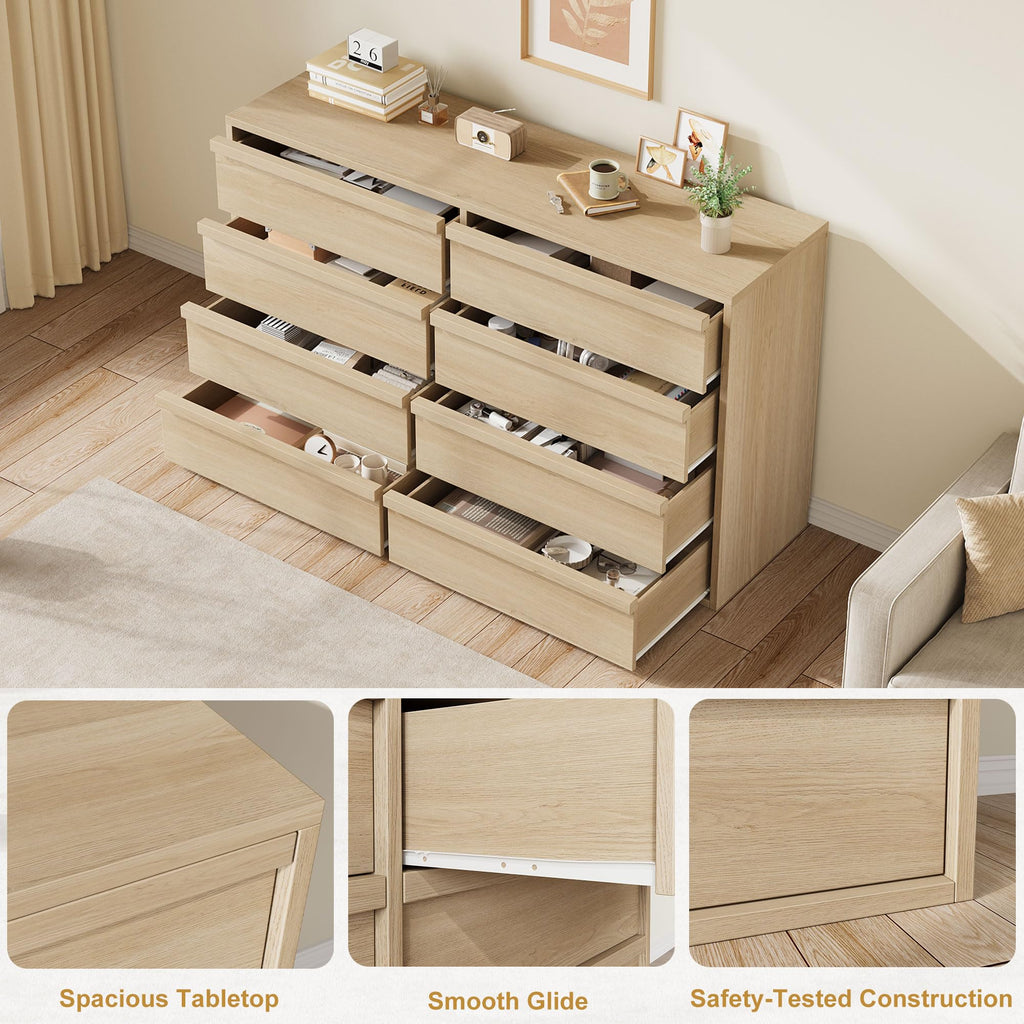 8 Drawer Dresser, 54" Wide Modern Dressers & Chest of Drawers with Large Storage, Wooden Dresser Organizer Closet
