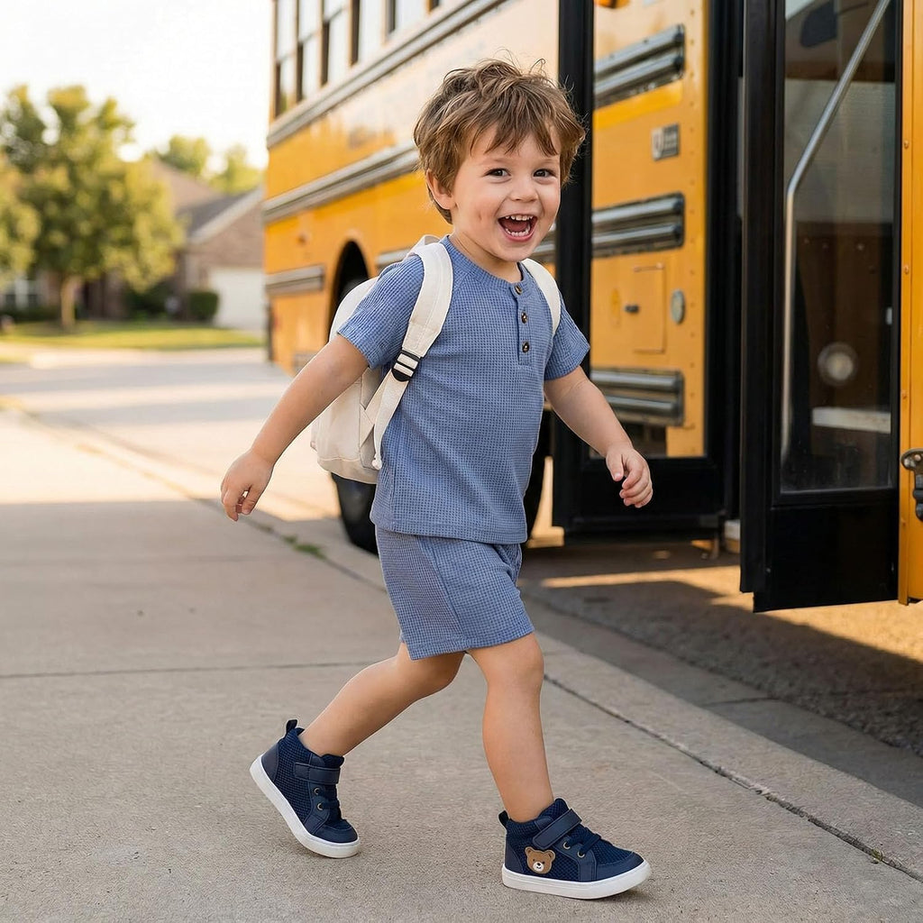 Toddler Baby Boy Summer Clothes Button Waffle Short Sleeve T-Shirt Top Elastic Waist Shorts Set 2Pcs Infant Outfit
