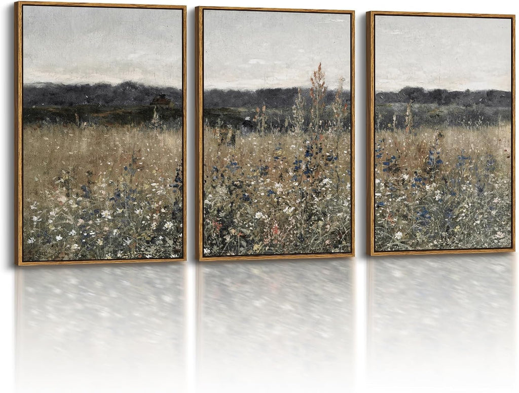Oversized Vintage Landscape Art Bedroom,3Pcs, Extra Large French Country Paintings Wall Decor , Rustic Farmhouse