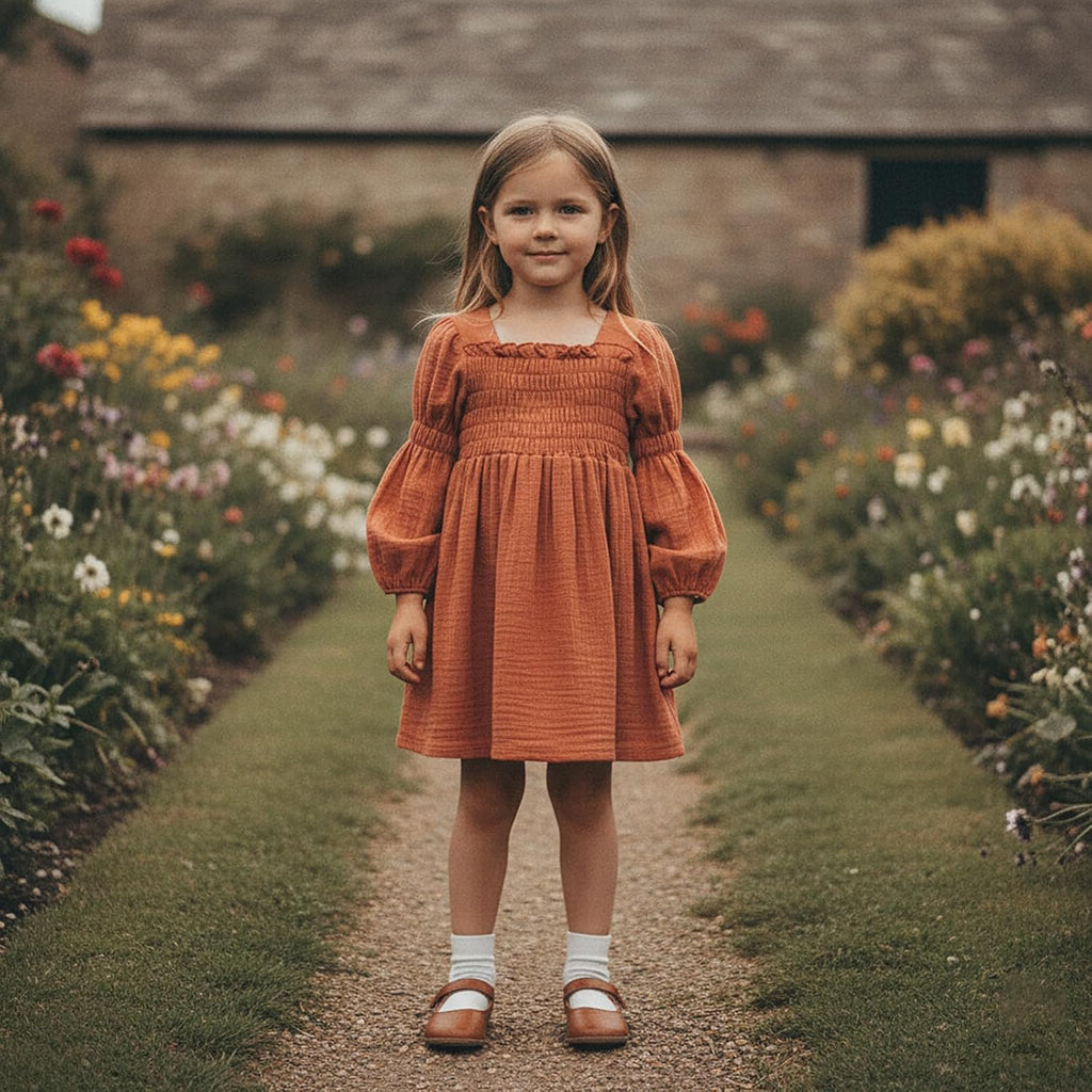 Toddler Girl Smocked Dress Lantern Long Sleeve Solid Color Casual A Line Little Girl Dresses Fall Winter Clothes
