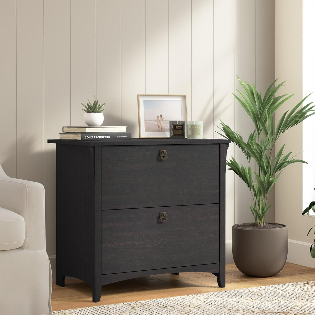 Home Salinas 2 Drawer Lateral File Cabinet in Vintage Black, Home Office Storage Solution, Organizer with Drawers for
