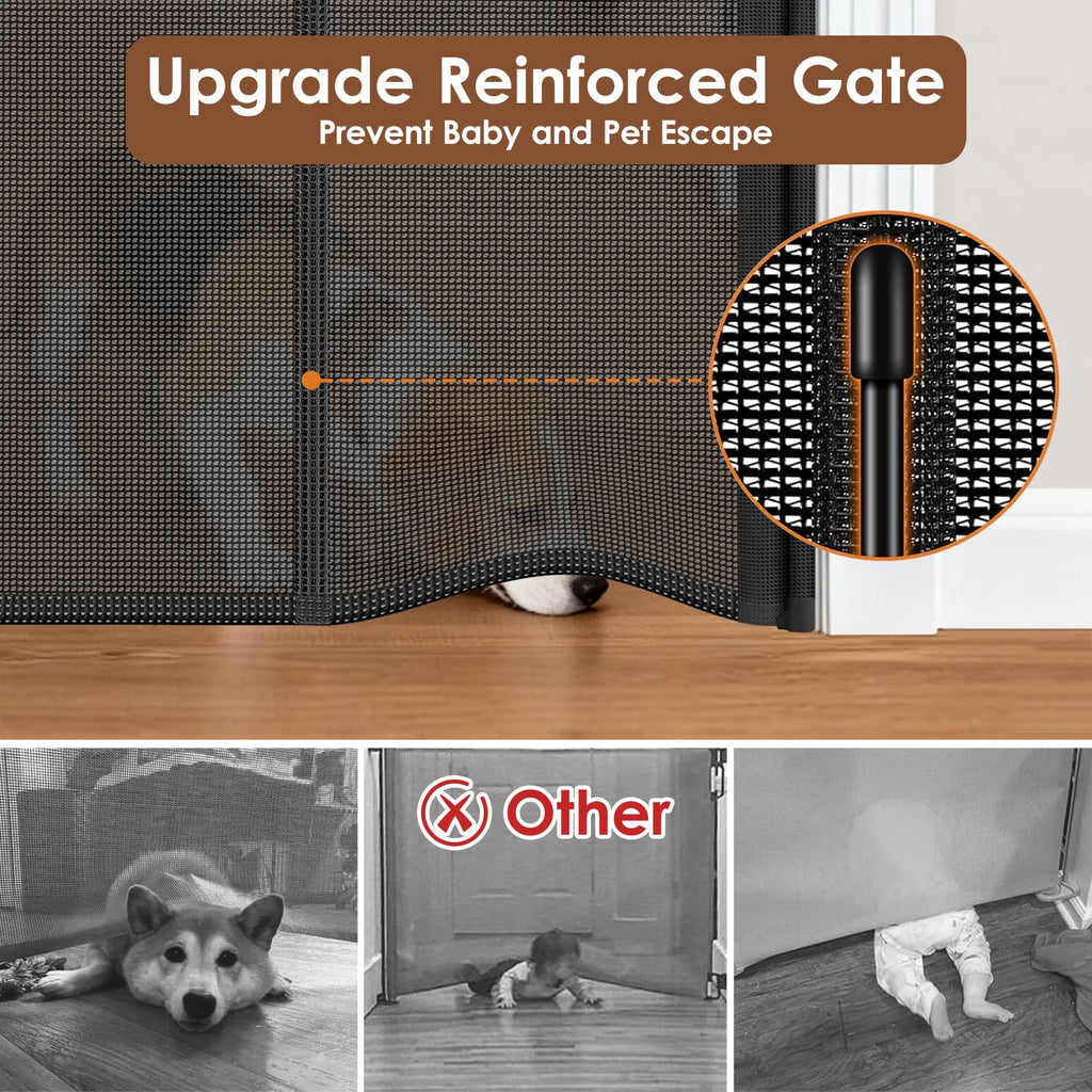 Reinforced 48" Extra Tall Pet Gate with Support Rods, 4 Ft Tall Retractable Baby Gates for Doorways 55" Wide Mesh Dog