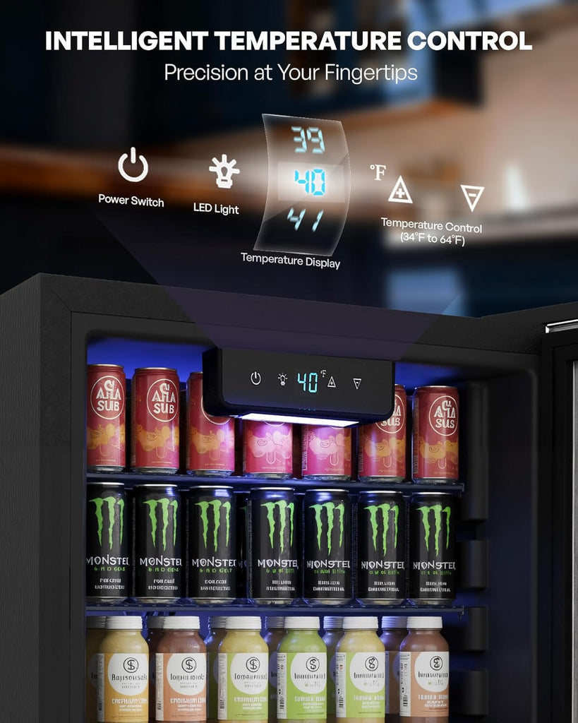 Beverage Refrigerator Cooler, 126 Can Mini Fridge with Glass Door for Wine, Soda