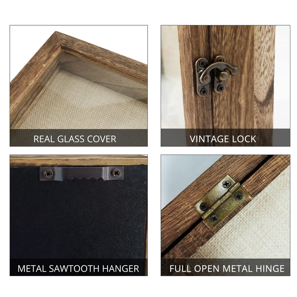 Shadow Box Frame 8x8 Display Case with Linen Back, Real Glass Window Door with Hinge, Picture Frame Wedding Bouquet