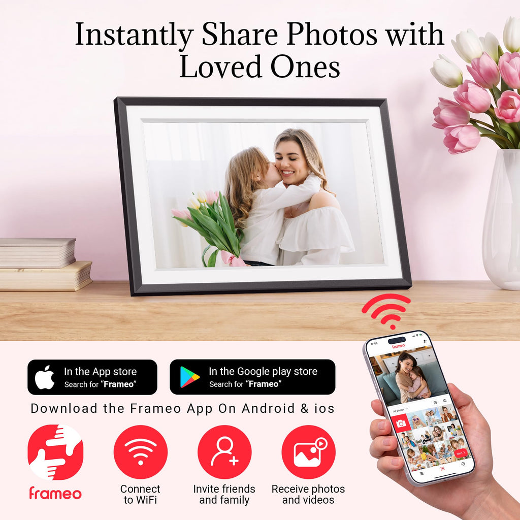 Frameo Digital Picture Frame - 10.1 Inch Smart Wi-Fi Photo Frame with Easy App Connection, Gift for Women, Mom