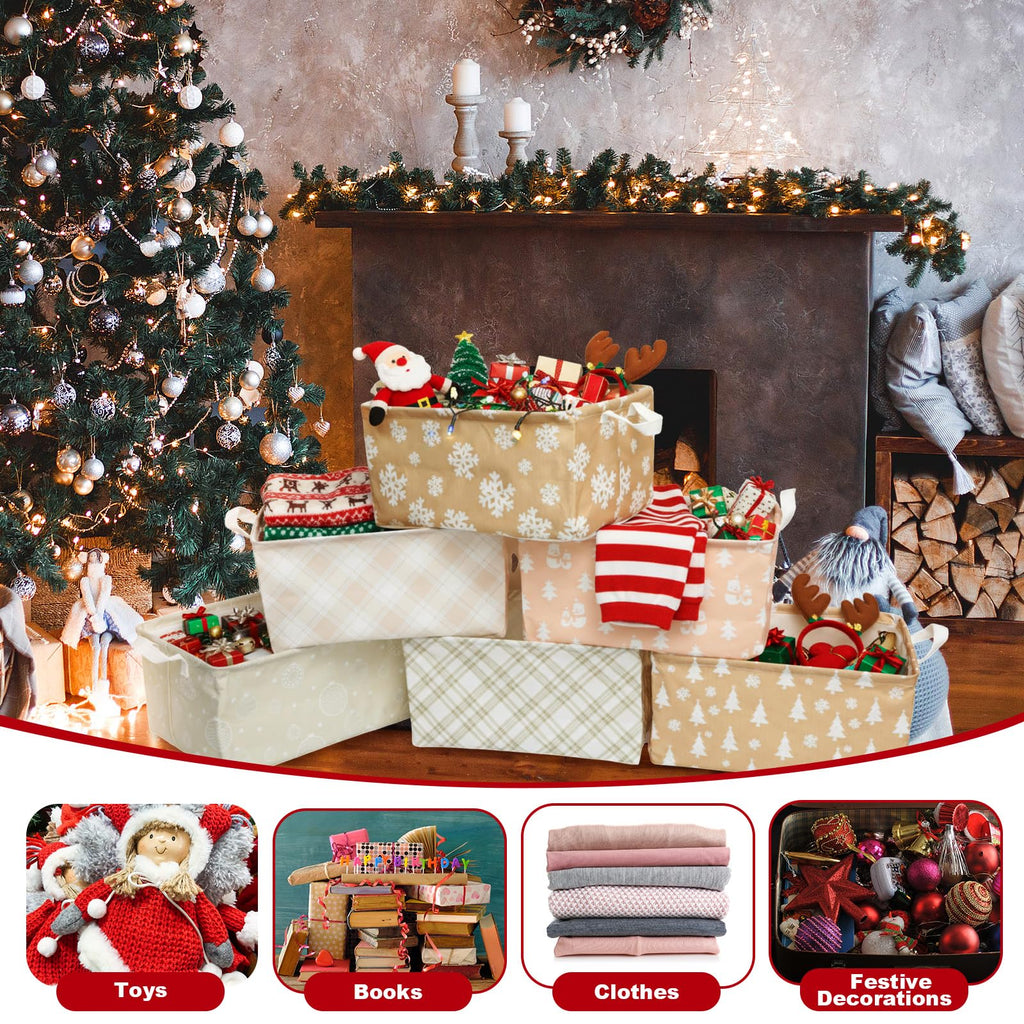 6 Pack Large Christmas Storage Baskets, Farmhouse
