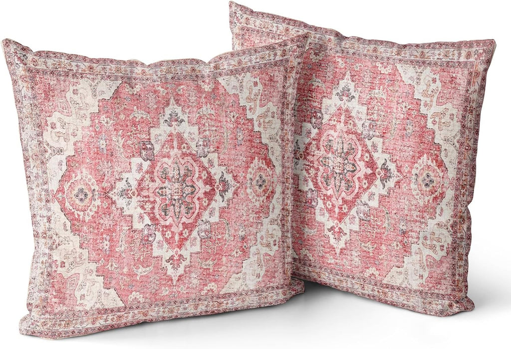 Pink Boho Throw Pillow Covers Set of 2 Boho Rug Carpet Double Sided Pattern Cotton Soft Pillow Case Cushion Cover