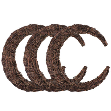 14 Inch Crescent Moon Wreath Base, Natural Grapevine Wreaths, 3 Pack