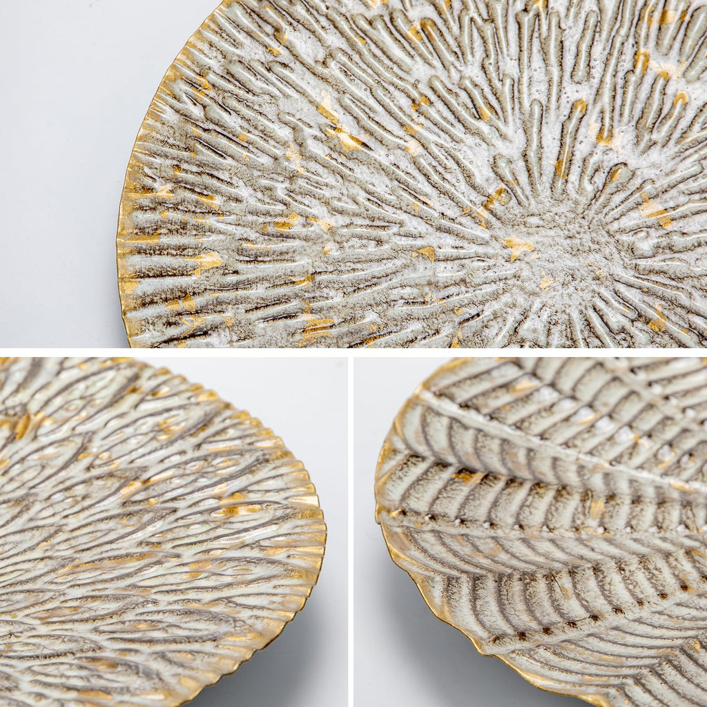 Set of 3 Rustic Floral Round Metal Wall Art - Intricate 3D Design with Sturdy Hooks, Gold and Beige Decorative Plates